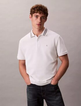 Tricou polo clasic cu monogramă și vârfuri din piqué