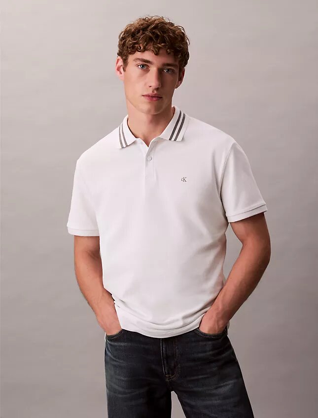 Tricou polo clasic cu monogramă și vârfuri din piqué Tricou polo clasic cu monogramă și vârfuri din piqué