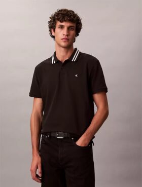 Tricou polo clasic cu monogramă și vârfuri din piqué