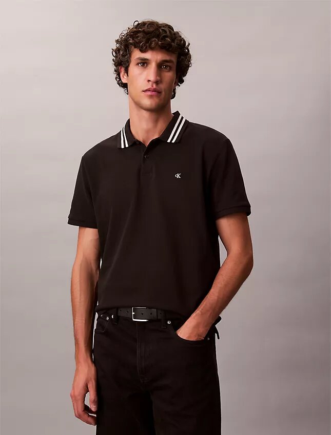 Tricou polo clasic cu monogramă și vârfuri din piqué Tricou polo clasic cu monogramă și vârfuri din piqué