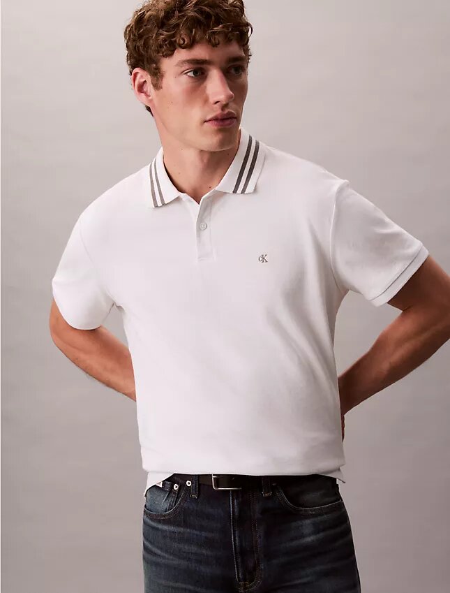 Tricou polo clasic cu monogramă și vârfuri din piqué Tricou polo clasic cu monogramă și vârfuri din piqué
