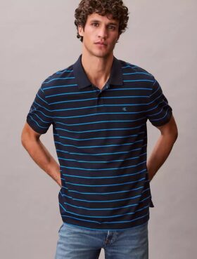 Tricou polo clasic din bumbac piqué cu dungi