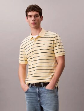 Tricou polo clasic din bumbac piqué cu dungi