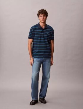 Tricou polo clasic din bumbac piqué cu dungi