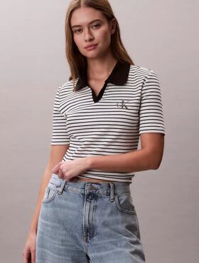 Tricou polo cu dungi și nervuri Monologo