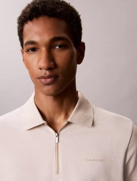 Tricou polo cu fermoar și model în zig-zag
