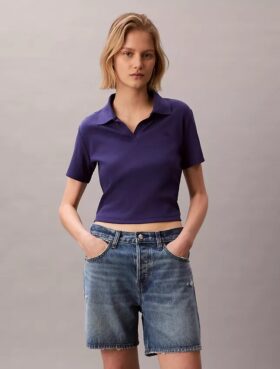 Tricou polo din bumbac cu contur rib