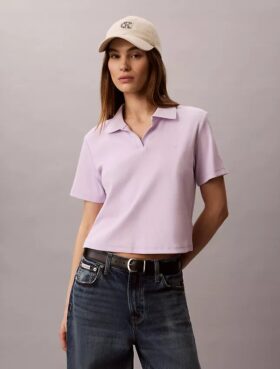 Tricou polo din bumbac cu contur rib