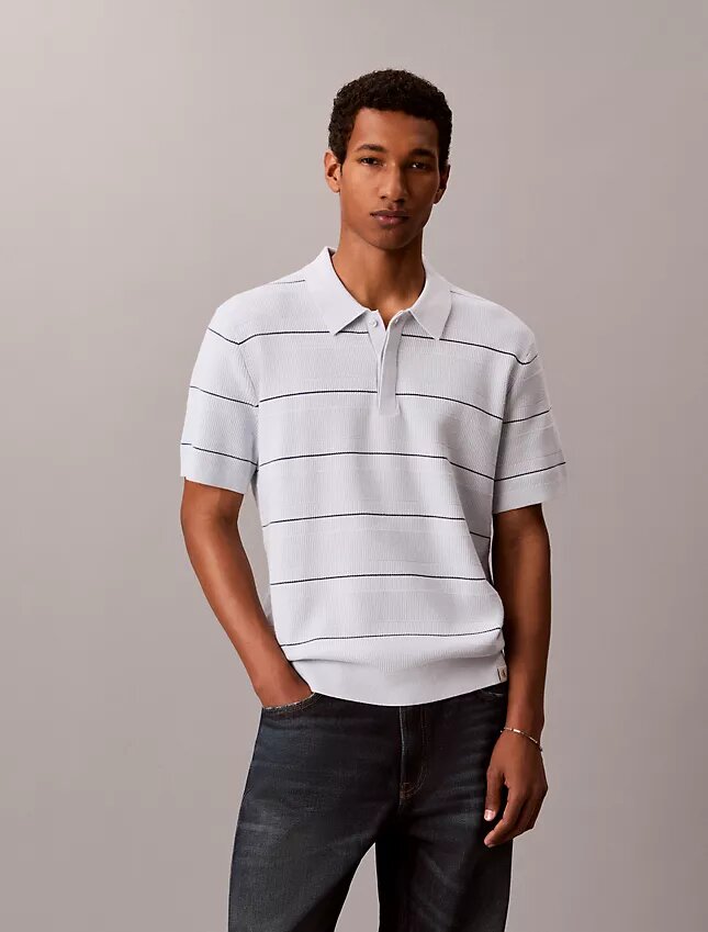 Tricou polo din bumbac cu dungi Tricou polo din bumbac cu dungi