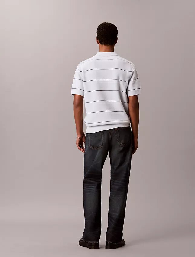 Tricou polo din bumbac cu dungi Tricou polo din bumbac cu dungi