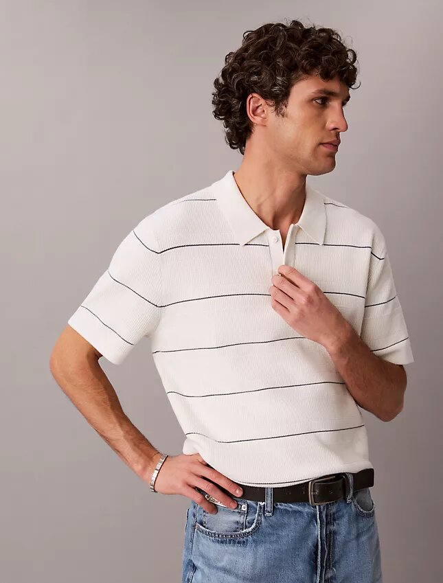Tricou polo din bumbac cu dungi Tricou polo din bumbac cu dungi