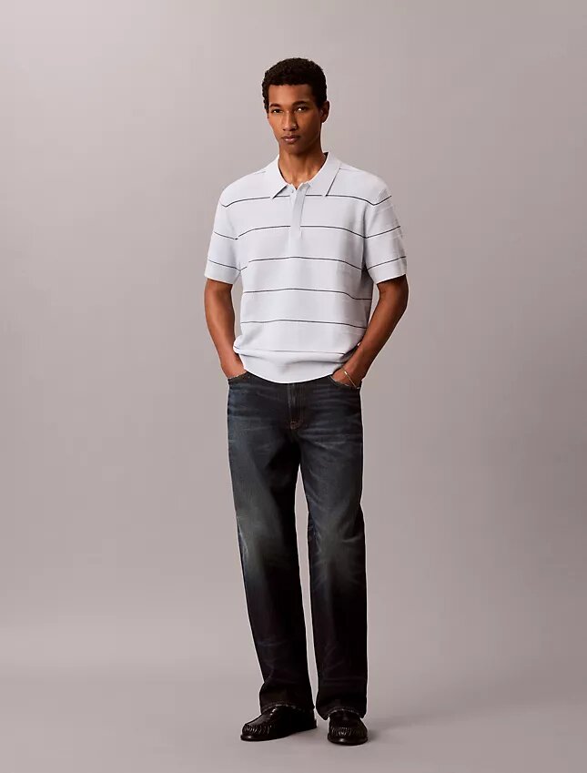 Tricou polo din bumbac cu dungi Tricou polo din bumbac cu dungi