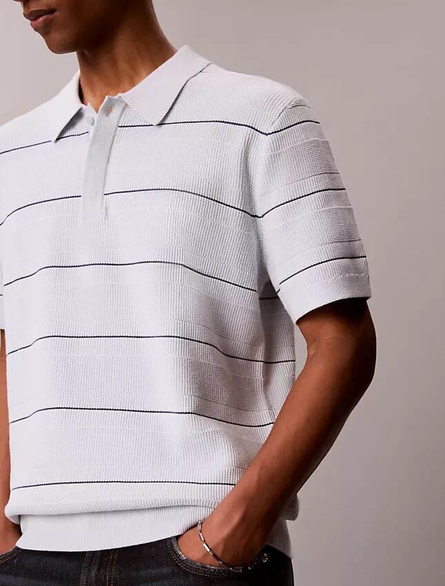 Tricou polo din bumbac cu dungi Tricou polo din bumbac cu dungi