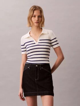 Tricou polo din bumbac cu nervuri fine