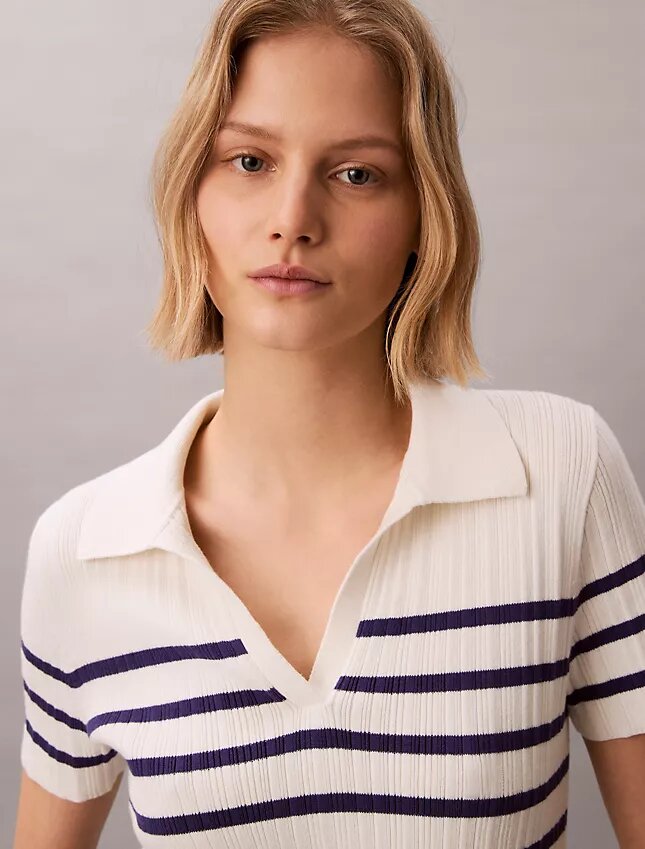 Tricou polo din bumbac cu nervuri fine Tricou polo din bumbac cu nervuri fine