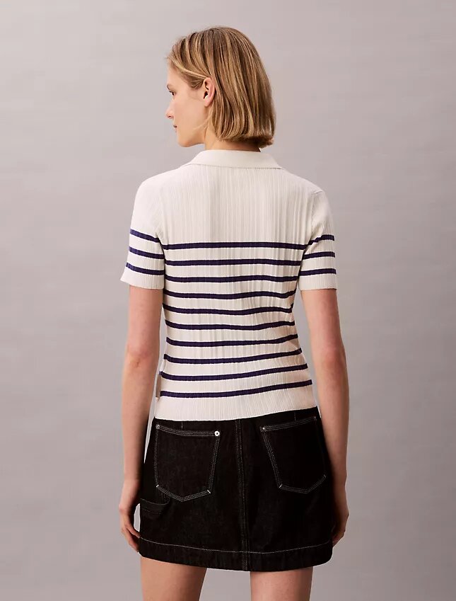 Tricou polo din bumbac cu nervuri fine Tricou polo din bumbac cu nervuri fine