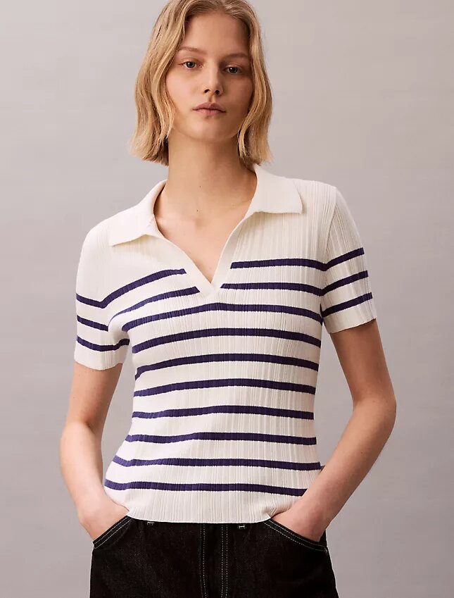 Tricou polo din bumbac cu nervuri fine Tricou polo din bumbac cu nervuri fine