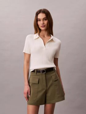 Tricou polo din bumbac neted cu nervuri