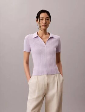 Tricou polo din bumbac neted cu nervuri