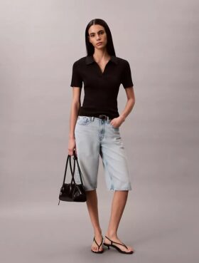 Tricou polo din bumbac neted cu nervuri