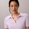 Tricou polo din bumbac neted cu nervuri