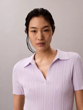 Tricou polo din bumbac neted cu nervuri