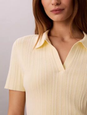 Tricou polo din bumbac neted cu nervuri