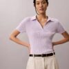 Tricou polo din bumbac neted cu nervuri