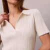 Tricou polo din bumbac neted cu nervuri