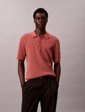 Tricou polo din bumbac neted cu textură waffle