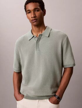 Tricou polo din bumbac neted cu textură waffle