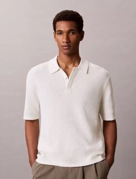 Tricou polo din bumbac neted cu textură waffle