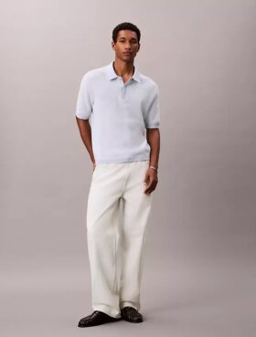 Tricou polo din bumbac neted cu textură waffle