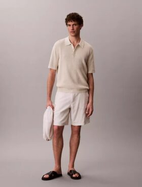Tricou polo din bumbac neted cu textură waffle