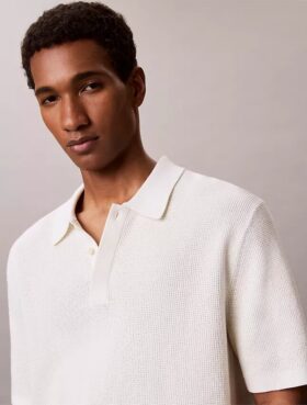 Tricou polo din bumbac neted cu textură waffle