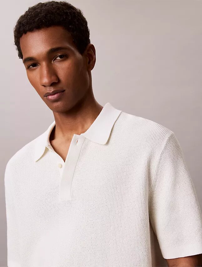 Tricou polo din bumbac neted cu textură waffle Tricou polo din bumbac neted cu textură waffle
