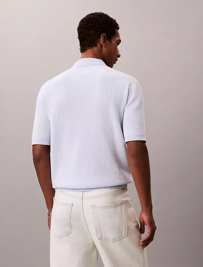 Tricou polo din bumbac neted cu textură waffle Tricou polo din bumbac neted cu textură waffle