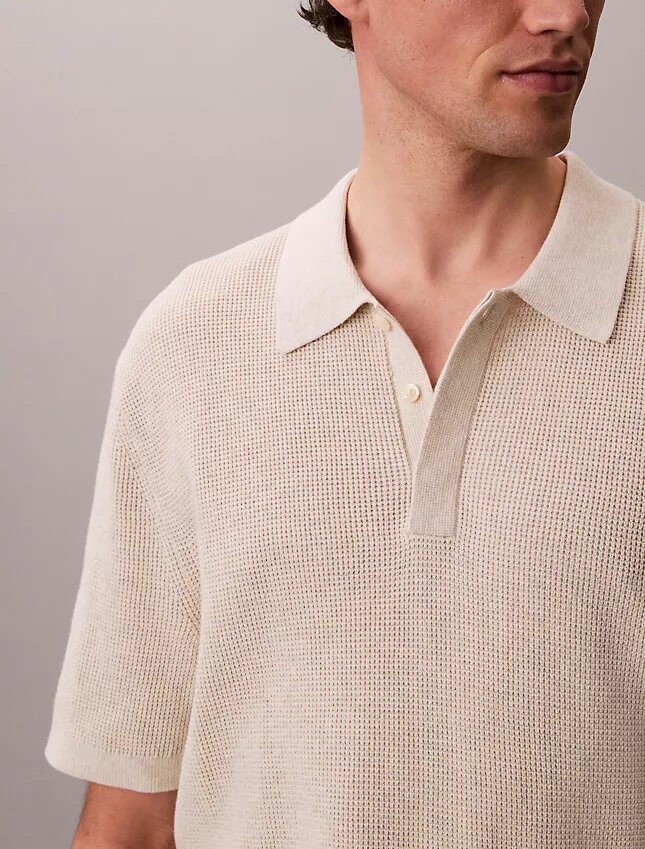 Tricou polo din bumbac neted cu textură waffle Tricou polo din bumbac neted cu textură waffle
