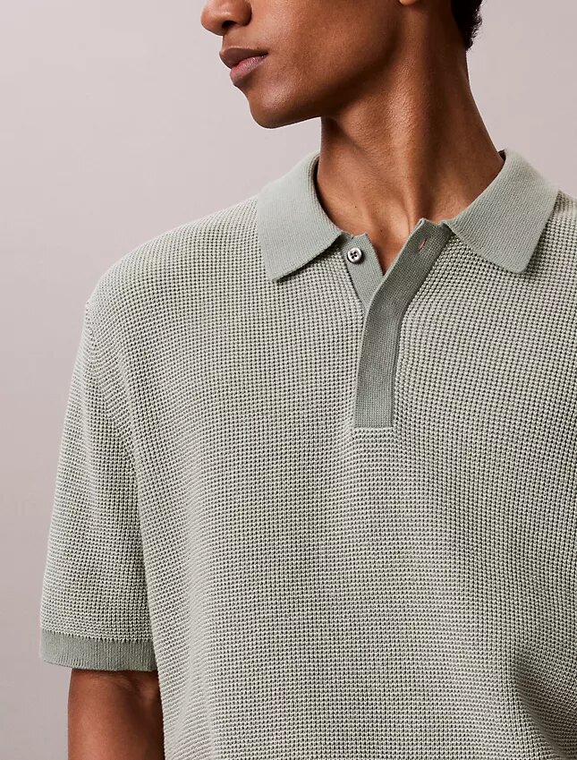 Tricou polo din bumbac neted cu textură waffle Tricou polo din bumbac neted cu textură waffle