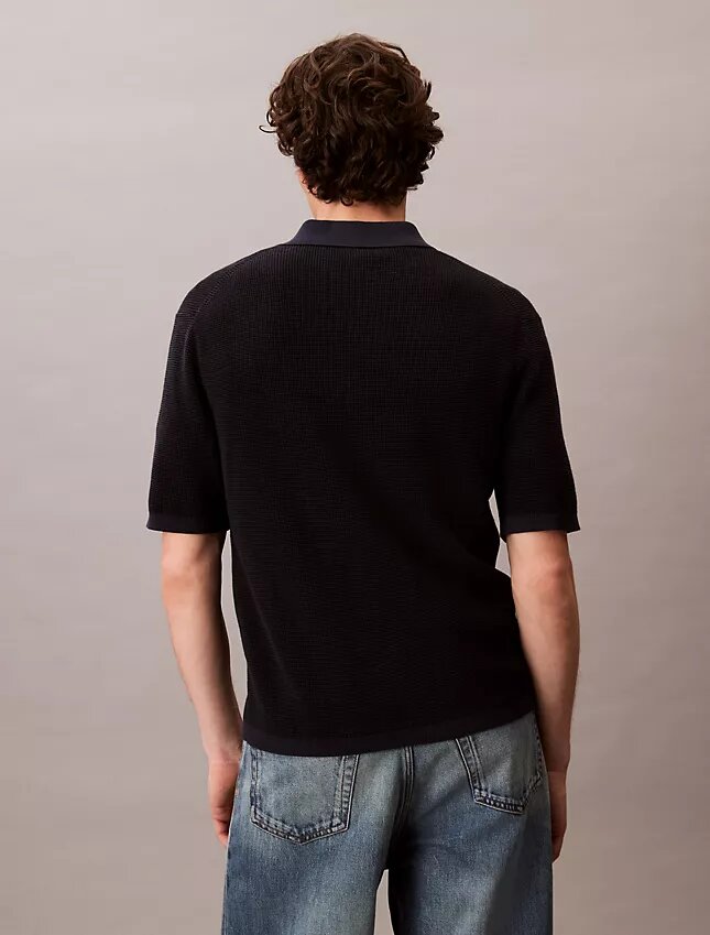Tricou polo din bumbac neted cu textură waffle Tricou polo din bumbac neted cu textură waffle