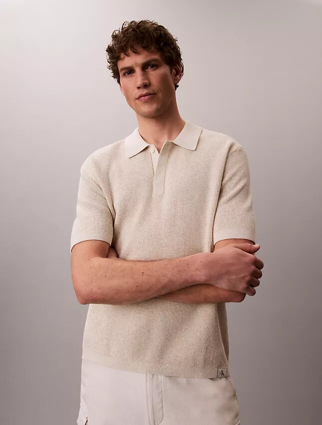 Tricou polo din bumbac neted cu textură waffle Tricou polo din bumbac neted cu textură waffle