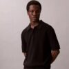 Tricou polo din bumbac neted cu textură waffle Tricou polo din bumbac neted cu textură waffle