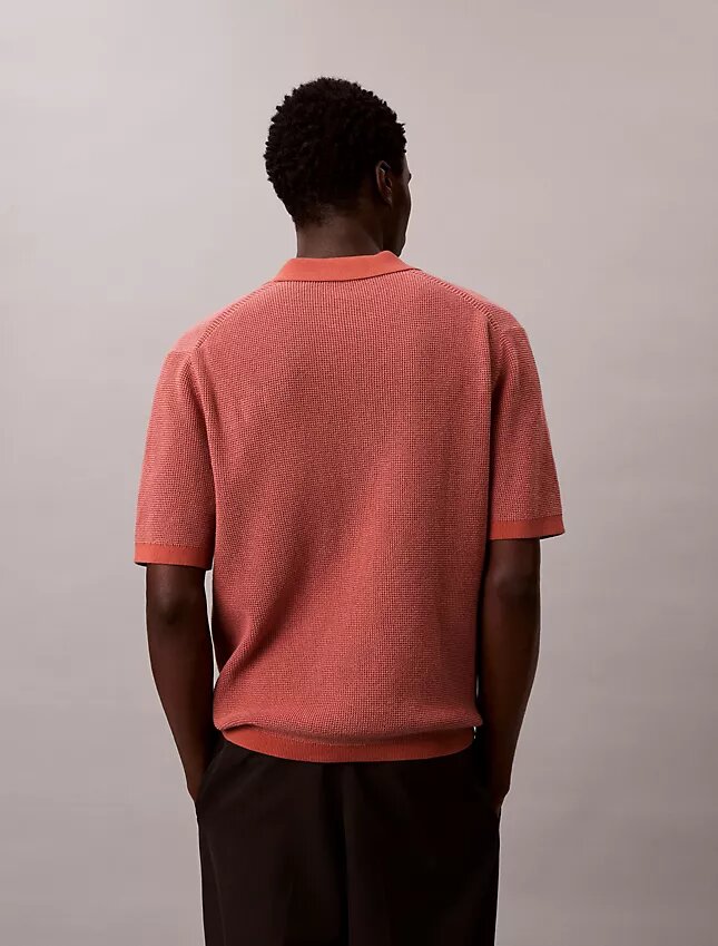 Tricou polo din bumbac neted cu textură waffle Tricou polo din bumbac neted cu textură waffle