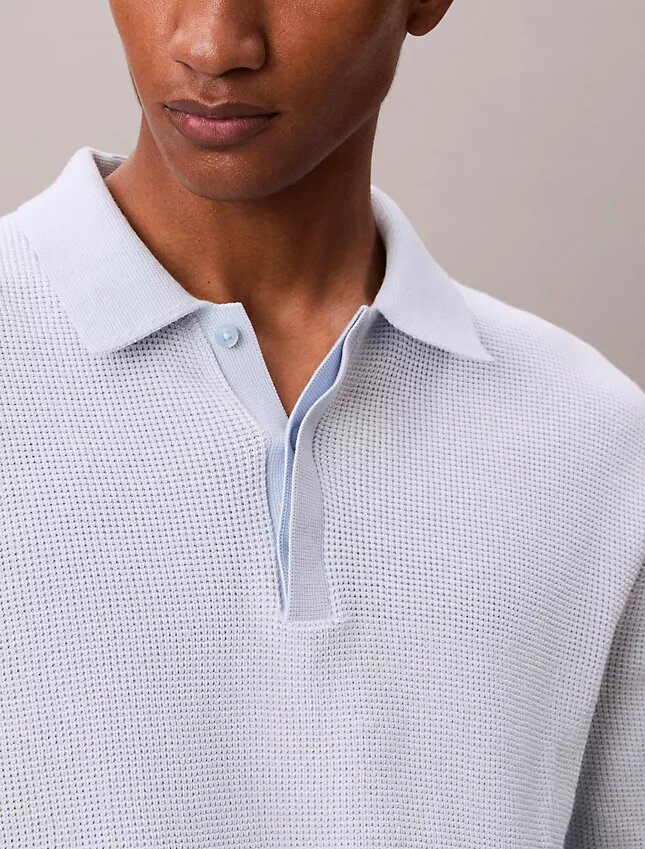 Tricou polo din bumbac neted cu textură waffle Tricou polo din bumbac neted cu textură waffle