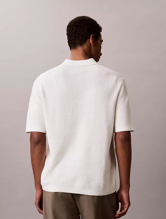 Tricou polo din bumbac neted cu textură waffle Tricou polo din bumbac neted cu textură waffle