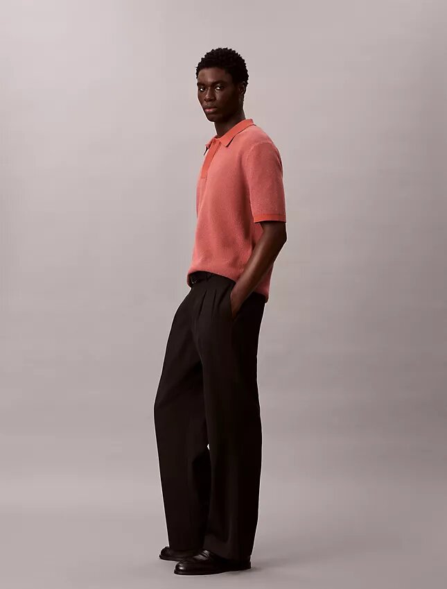 Tricou polo din bumbac neted cu textură waffle Tricou polo din bumbac neted cu textură waffle