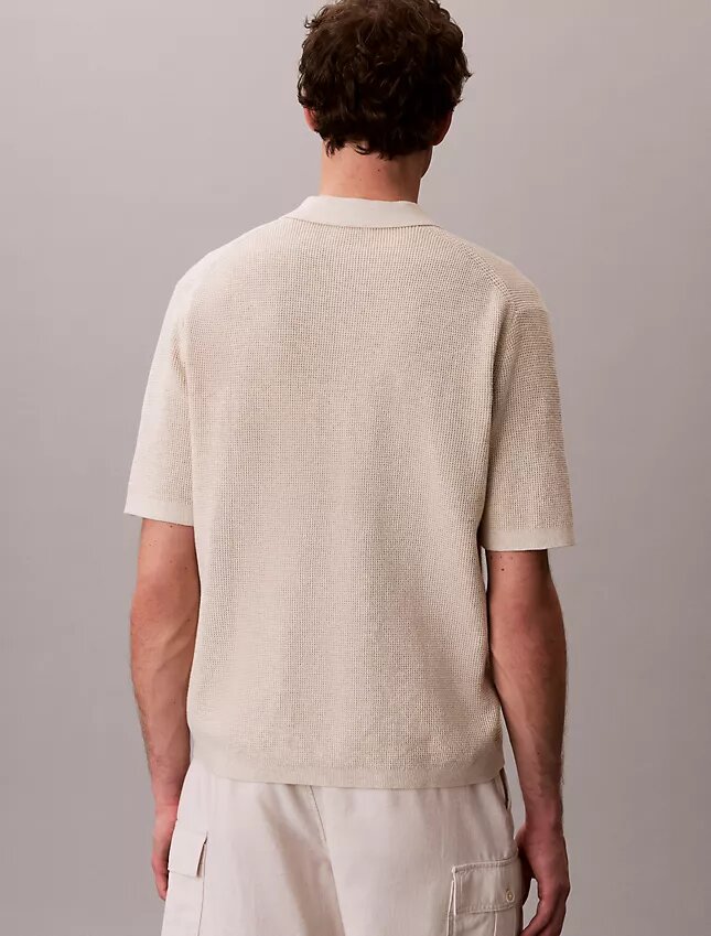 Tricou polo din bumbac neted cu textură waffle Tricou polo din bumbac neted cu textură waffle