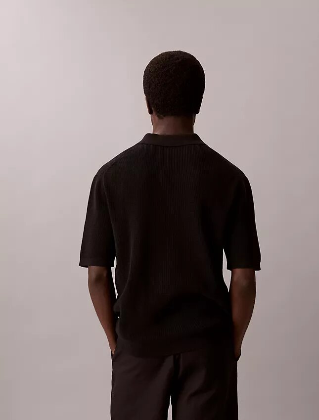 Tricou polo din bumbac neted cu textură waffle Tricou polo din bumbac neted cu textură waffle