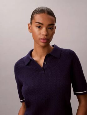 Tricou polo din tricot cu model Monologo