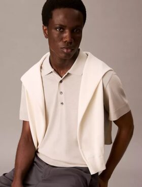 Tricou polo din tricot fin din amestec de lyocell